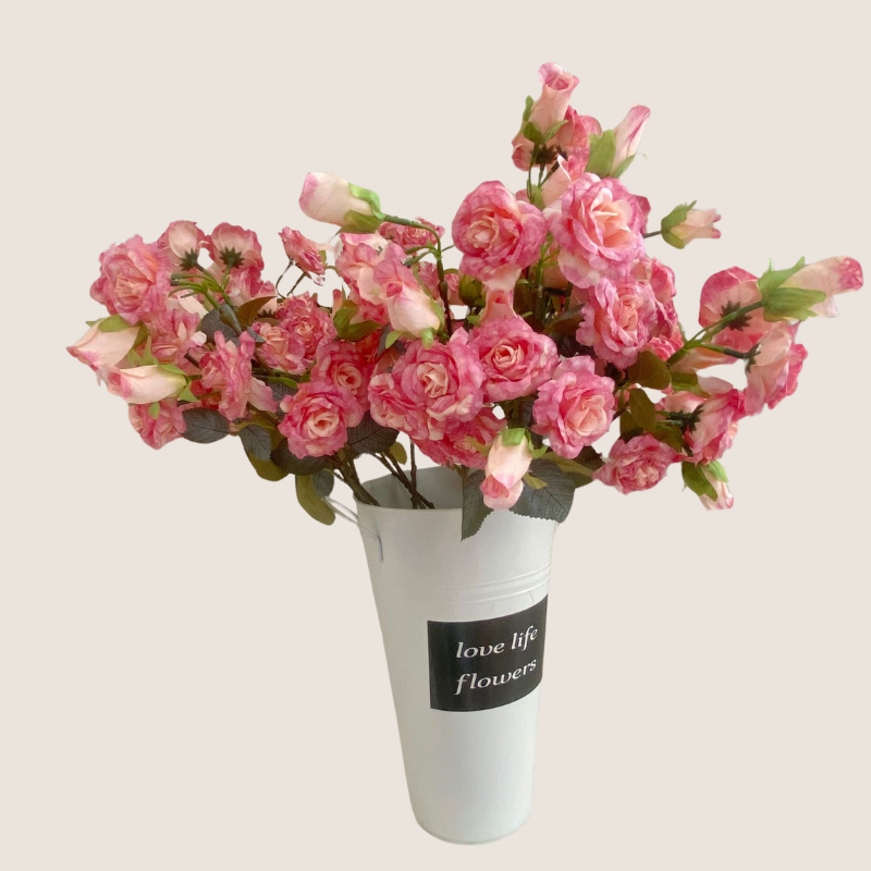 Artificial Dark Pink Rose Bush - 3