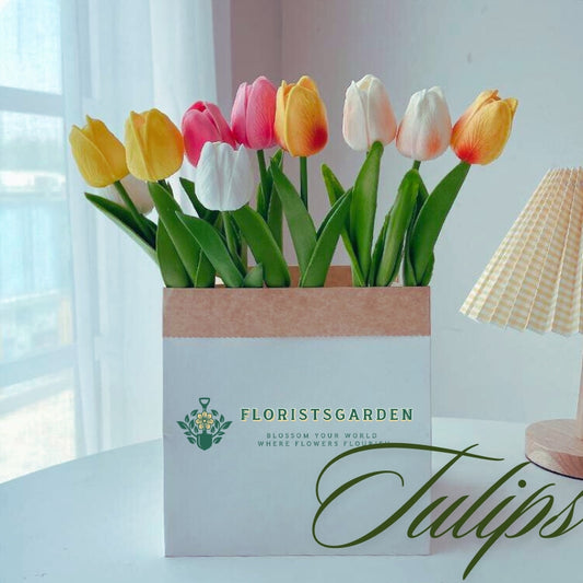 Vibrant multicolored artificial tulip bouquet