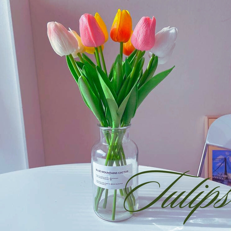 Vibrant multicolored artificial tulip bouquet