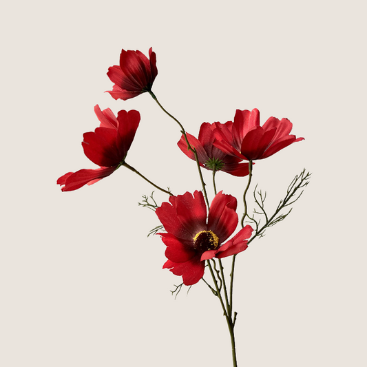 red faux cosmos flowers