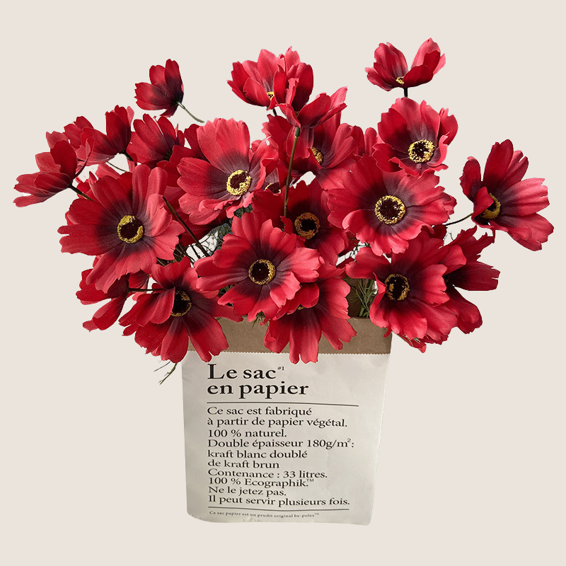 red faux cosmos flowers -1